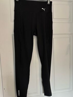 Puma Black Leggings with Silver Logo Stripe - Small